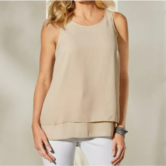 Soft Surroundings Jubilee Scoop Neck Sleeveless Layered High Low Tank Top Size L - Picture 1 of 6
